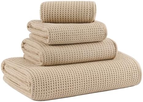 MICROFI Waffle Weave Bath Towel Set, Microfiber, 4 Pieces, Quick Dry, by Unknown