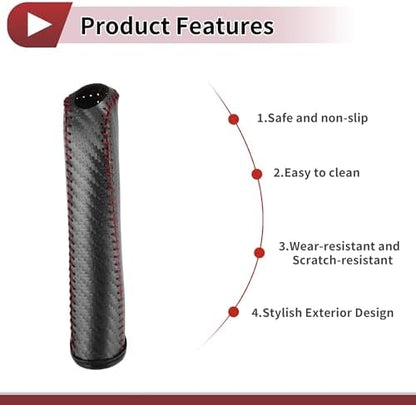 Car Handbrake Cover Leather Black Carbon Fiber Red Line 1 Pcs - Image 4