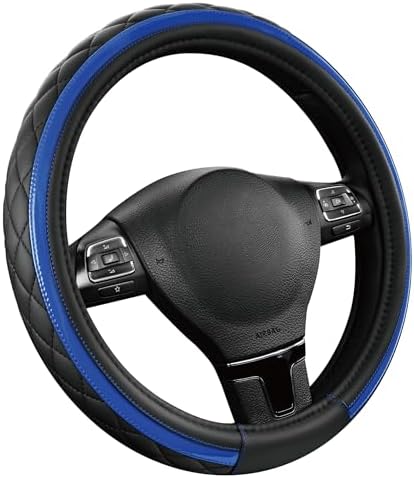 Road Comforts Leather Steering Wheel Cover – Black & Blue, Universal Fit - Image 2