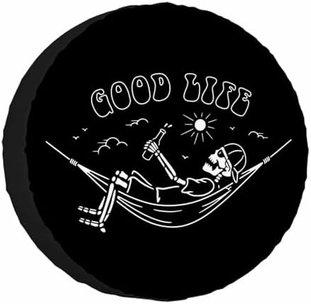 Skeleton in Hammock Spare Tire Cover Beautiful Life White Black Background by NOMEDOGYIM