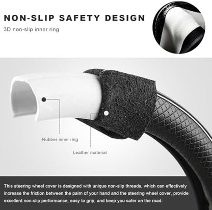 Car Steering Wheel Cover, 15 Inch Anti-Slip Breathable Leather Auto Steering - Image 3