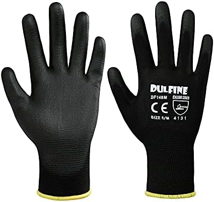 DULFINE Safety Work Gloves for Men 12 Pairs, Ultra-Thin PU Coated Black M - Image 2