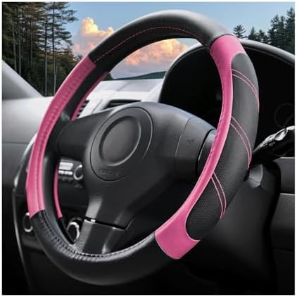 14.5-15 Inch Leather Steering Wheel Cover, Non Slip by HAMOJUF