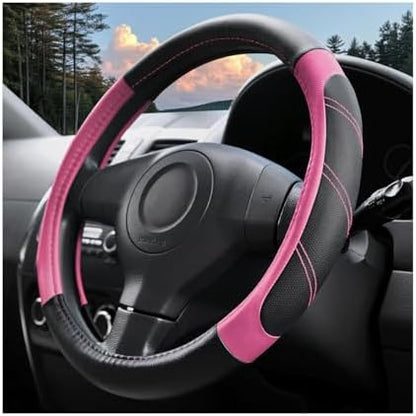 14.5-15 Inch Leather Steering Wheel Cover, Non Slip by HAMOJUF