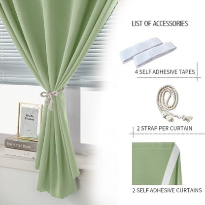 Thermal Blackout Curtains with Self-Adhesive Tape, No Rod No Drill Easy Install - Image 3