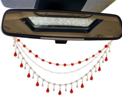 Triple Layer Water Drop Zircon Boho Rear View Mirror Charm Red Car Hanging by LuneClat