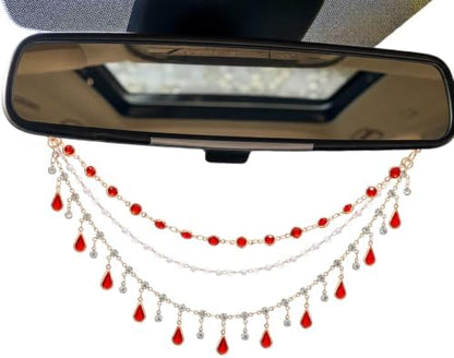 Triple Layer Water Drop Zircon Boho Rear View Mirror Charm Red Car Hanging by LuneClat