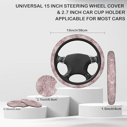 Rose Gold Leopard Print Steering Wheel Cover - Image 2