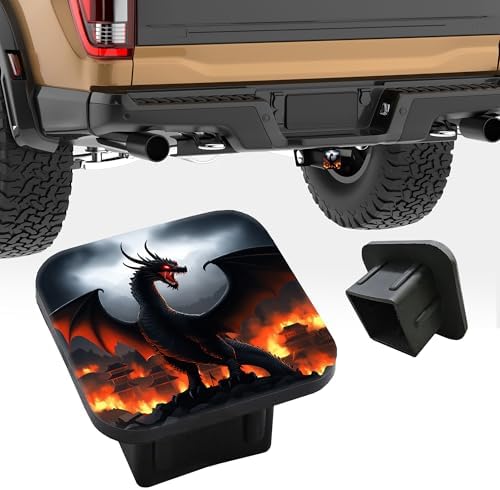 Hitch Receiver Cover 2" Black Dragon Burning Village Trailer Hitch Cover Tube - Image 5