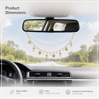 Rear View Mirror Cross Charm Double Chain Catholic Faith Car Decor - Image 2