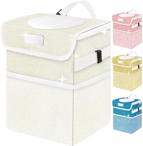 Cute Mini Car Trash Bag with Lid, Glitter Garbage Can Bin Hanging by BAOGCOYO