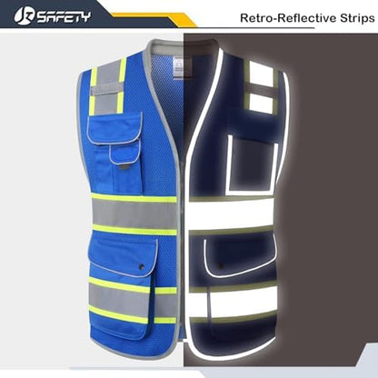 JKSafety Hi Vis Safety Vest for Men Women Cushioned Collar JK101 Blue M - Image 3