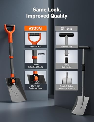 AstroAI 38.4" Folding Extendable Snow Shovel, Aluminum Handle & Metal Blade - Image 2