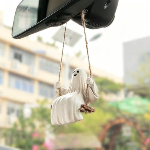 YGMONER Cute Swinging Ghost Car Mirror Hanging Ornament Halloween Car Interior - Image 4