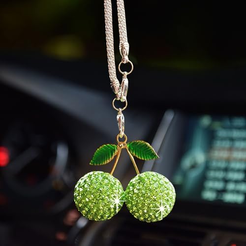 Bling Cherry Car Hanging Ornament, Cute Crystal Rear View Mirror Pendant - Image 3