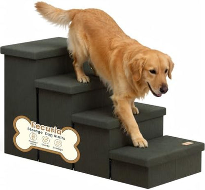 4-Step Wide Dog Stairs with Storage 23" H, Non-Slip Sturdy Pet Steps by Fecuria
