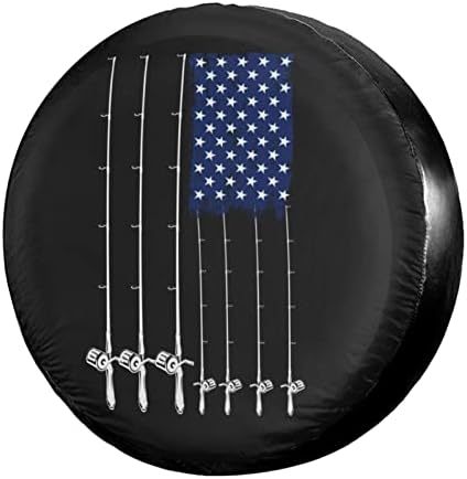 Fishing American Flag Spare Tire Cover Dust-Proof Wheel Tire Cover Fit Trailer by Foruidea