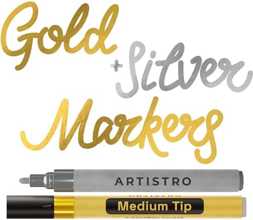 ARTISTRO Gold & Silver Acrylic Paint Markers - 3mm Medium-Tip - Set of 2 by ARTISTRO