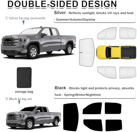 KMF Thicken Sun Shades for 2019-2026 GMC Sierra 1500 & Silverado 1500 Crew Cab - Image 4