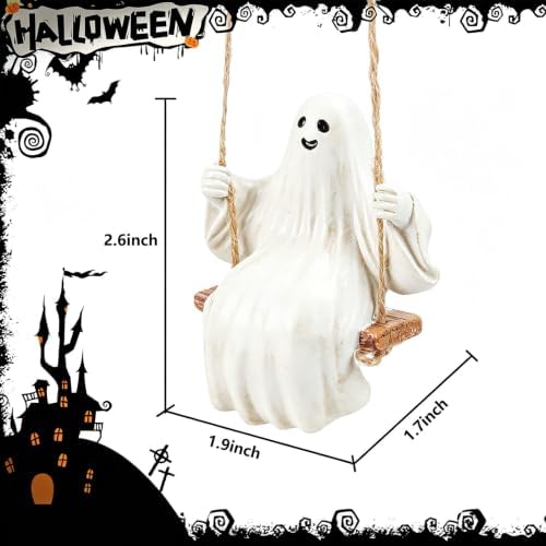 YGMONER Cute Swinging Ghost Car Mirror Hanging Ornament Halloween Car Interior - Image 2
