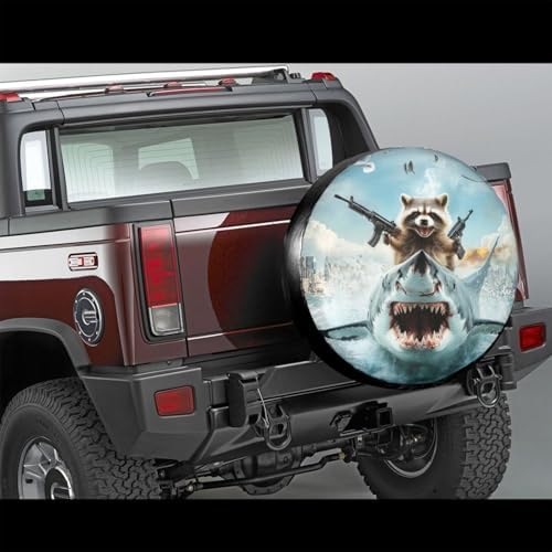 Raccoon Riding On Shark Spare Tire Cover - Image 2