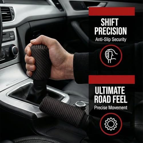 2PCS Car Gear Shift Knob and Handbrake Cover Set, Non-Slip Polyester Stick - Image 5