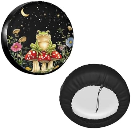 Mushrooms Frog Black Universal Spare Tire Cover, 16 Inch, Cute Waterproof - Image 2