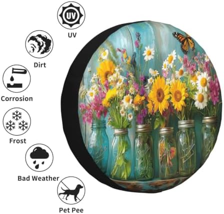 Colorful Flower Spare Tire Cover Waterproof Wheel Cover 14 Inch Universal Fit - Image 6
