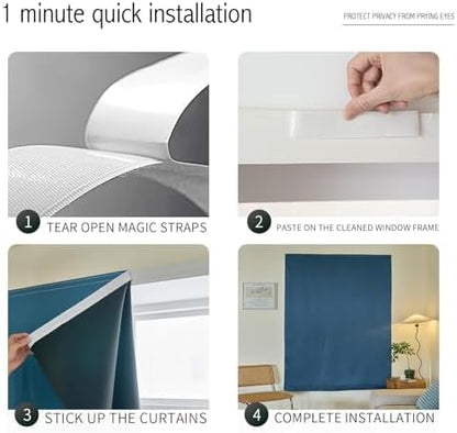JILRON Adhesive Curtain 100% Blackout No-Drill Easy Install - Image 2