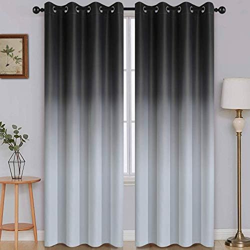 SimpleHome Black to Grey White Ombre Room Darkening Curtains 84 Inch by SimpleHome