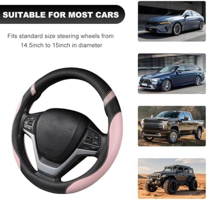 Car Steering Wheel Cover, 15 Inch Premium Leather Breathable Non-Slip Wheels - Image 5