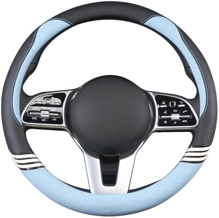 Small 14 inch Cute Leather Steering Wheel Cover Black and Blue - Image 4