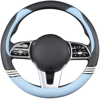 Small 14 inch Cute Leather Steering Wheel Cover Black and Blue - Image 4