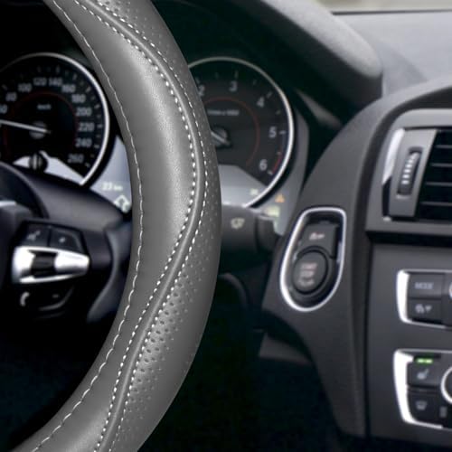 HAOKAY Top Grade Gray Genuine Leather Steering Wheel Cover Men Women, Luxury - Image 3