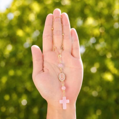 Pink Cross Crystal Rearview Mirror Charm Hanging Ornament Car - Image 3