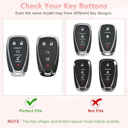 PIFOOG Key Fob Cover for Chevy Pink Soft TPU 5 Button Car Keys Case Shell Bling - Image 2