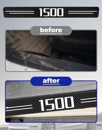 Door Sill Protectors for RAM 1500 & Silverado 1500, Carbon Fiber Leather - Image 2