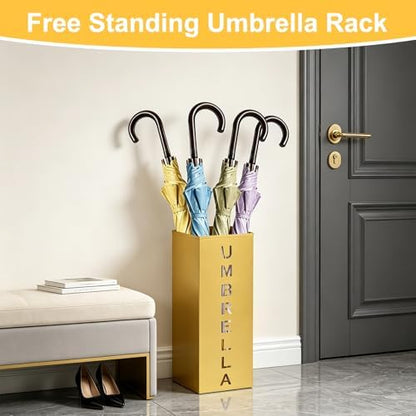 Gold Metal Umbrella Holder, Square Freestanding Umbrella Rack - Image 5