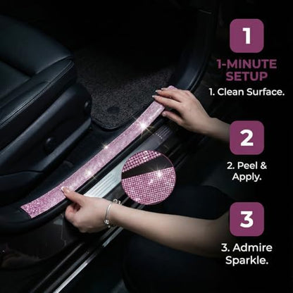 2PCS Bling Car Door Sill Protector, Shiny Crystal Rhinestone Door Edge Entry - Image 5
