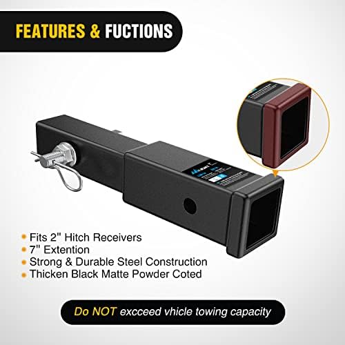 Nilight Trailer Hitch Extender 7" fits 2 Inch Receiver w/Hitch Tightener - Image 6