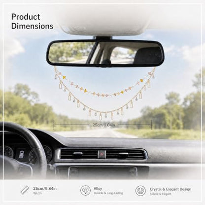 Rear View Mirror Charm Gold Yellow Zircon Double Chain Car Decor - Image 2