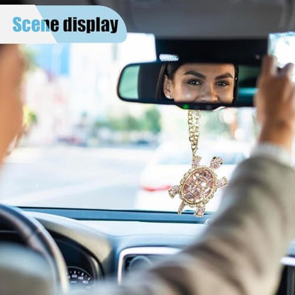 Crystal Diamond Turtle Car Pendant, Bling Funny Turtle Rear View Mirror Charm - Image 6
