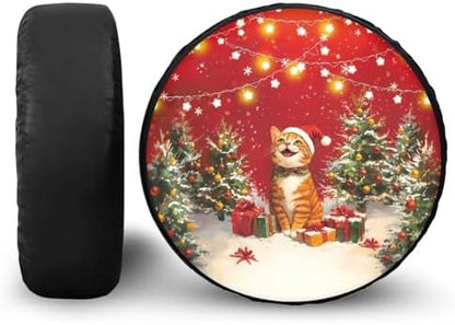 Christmas Cute Cat Spare Tire Cover PU Leather, Wheel Protection Universal by YGFLPPV