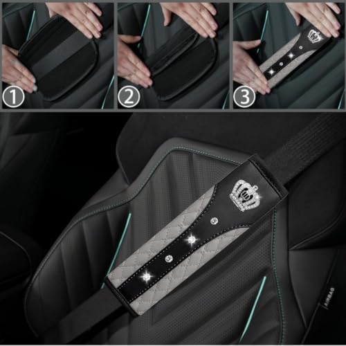 NBTEPEM 10 Pcs Bling Grey Car Floor Mats Set, Leather Grey Steering Wheel - Image 7