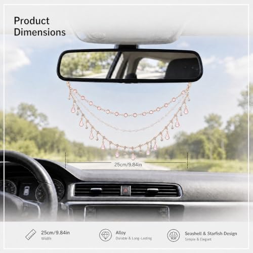 Triple Layer Water Drop Zircon Boho Rear View Mirror Charm Pink Car Hanging - Image 2