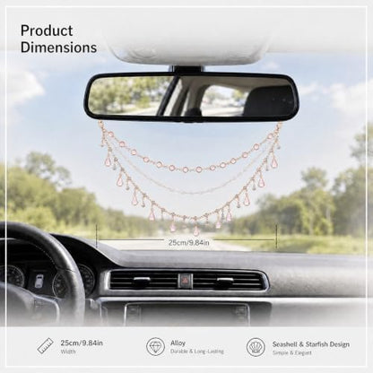 Triple Layer Water Drop Zircon Boho Rear View Mirror Charm Pink Car Hanging - Image 2
