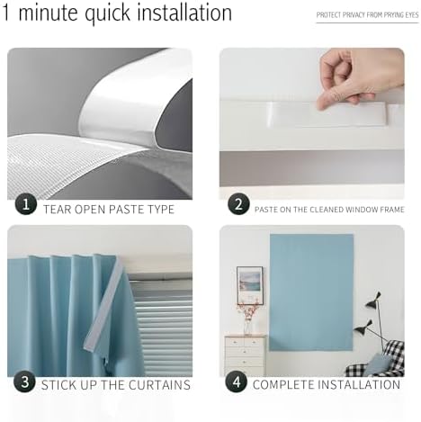 Thermal Blackout Curtains with Self-Adhesive Tape, No Rod No Drill Easy Install - Image 4