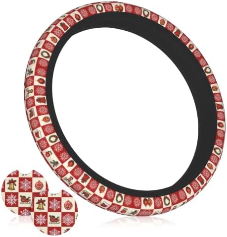 Checkered Christmas Steering Wheel Cover 15In + 2Checkered Car Cup Coasters by Unknown