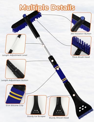 34" Extendable Ice Scrapers for Car Windshield 2-in-1 Snow Brush for Car Snow - Image 4