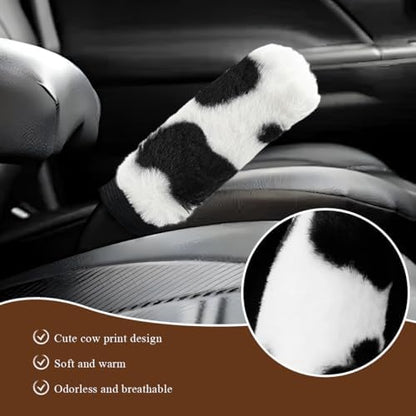 Cow Print Car Handbrake Cover, Cute Cow Print Anti-Slip Plush Handbrake - Image 4